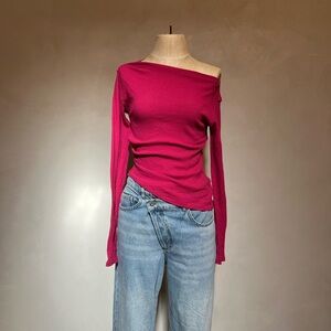 We The Free Red Long Sleeve Off-the-Shoulder Tee